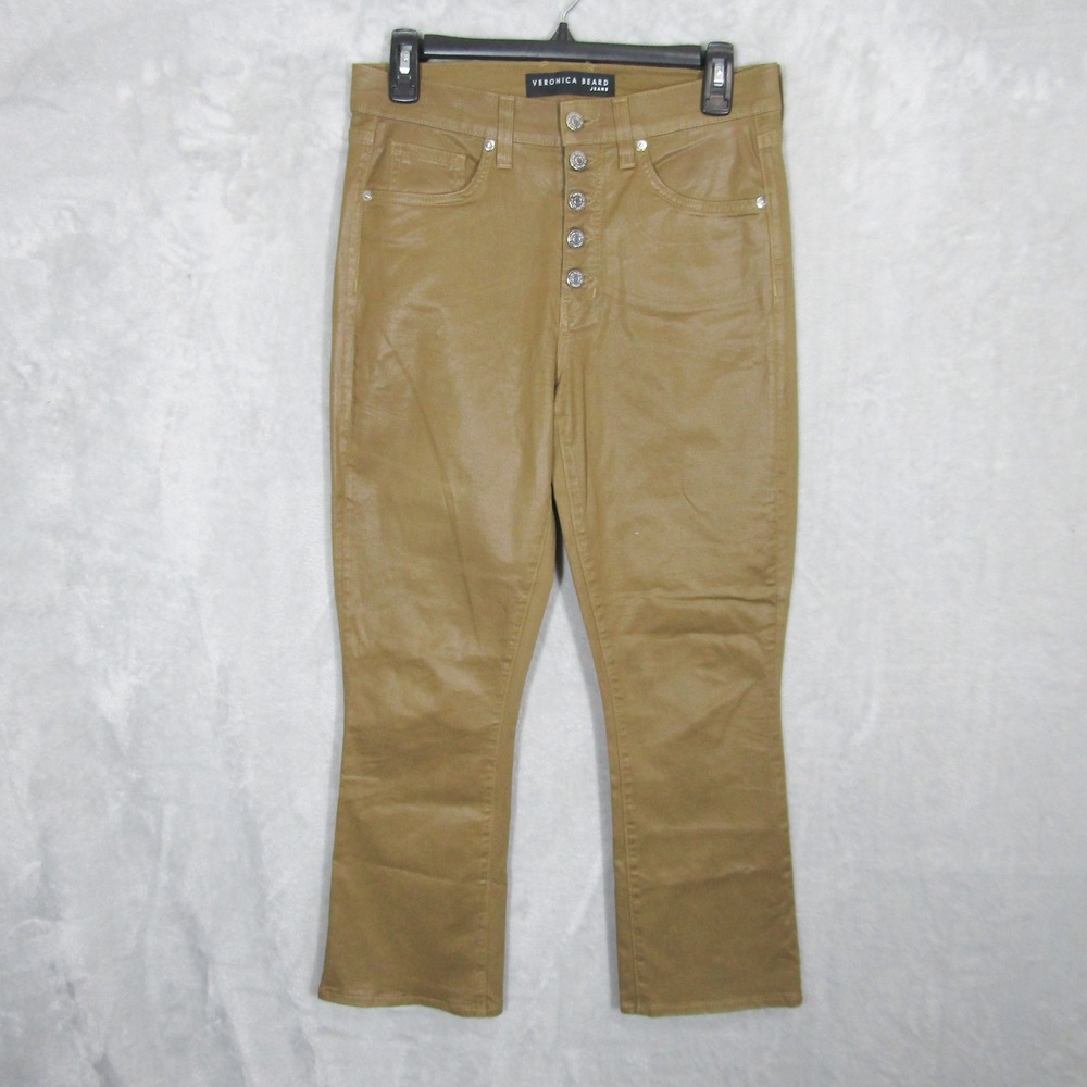 Veronica Beard Jeans 29 8 Carolyn Baby Boot Coated Button Front Crop Ochre